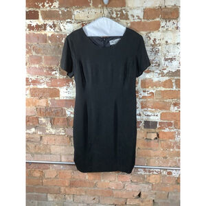 Adolfo Studio Women's Vintage Linen Rayon Blend Black Sheath Dress Size 12